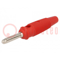 Plug; 4mm banana; 16A; 60VDC; red; non-insulated; 3mΩ; 1.5mm2; screw