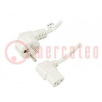 Kábel; CEE 7/7 (E/F) könyök dugó,IEC C13 anya 90°; PVC; 2m; 16A