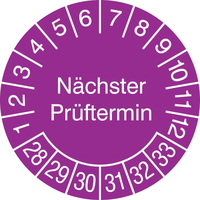 Modellbeispiel: Prüfplaketten mit Jahresfarbe (6 Jahre), violett, 2028-2033