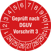 Prüfplakette als Einzeletikett, Geprüft nach DGUV Vorschrift 3, Druchm.: 3,0 cm Version: 24-29 - Geprüft nach DGUV Vorschrift 3, 24-29