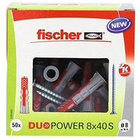 FISCHER 535460 DUO POWER 8 X 40 S MURAL UNIVERSEL D'ANCRAGE AVEC VIS LOT DE 50)