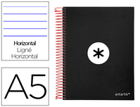 CUADERNO ESPIRAL A5 MICRO ANTARTIK TAPA FORRADA 120H 90 GR HORIZONTAL 5 BANDAS 6 TALADROS COLOR NEGRO