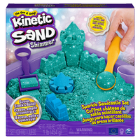 Kinetic Sand |Castello di Sabbia Shimmer | Sabbia cinetica 454gr | Sabbia magica | Sabbia colorata glitterata verde | 3 accessori e vaschetta inclusi | Giocattoli per bambini e ...