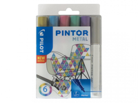 Pilot Pintor Metal markeerstift 6 stuk(s) Borstelpunt Blauw, Goud, Groen, Roze, Zilver, Violet