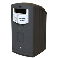 Envirobank Recycling Bin with Open Aperture - 240 Litre - RSJ Green - Black Aperture with General Waste Label
