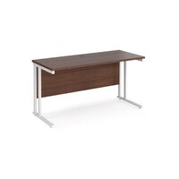 Maestro 25 straight desk 1400mm x 600mm - white cantilever leg frame and walnut