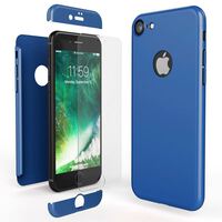 NALIA Custodia Integrale compatibile con iPhone 7, Cover Protettiva Fronte e Retro & Vetro Temperato, Case Rigida Protezione Telefono Cellulare Bumper Sottile Blu