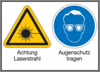 Sicherheitszeichen-Schild - Warnung vor Laserstrahl / Augenschutz benutzen
