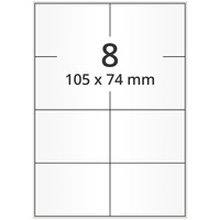 Wetterfeste Folienetiketten 105 x 74 mm, weiß, 800 Polyesteretiketten auf 100 DIN A4 Bogen, Universaletiketten permanent