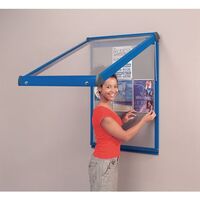 Sheild® Deluxe, top hinged, lockable office noticeboards - blue frame