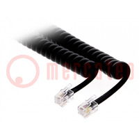 Cable: telephone; coiled,interlaced; RJ9 plug,both sides; black