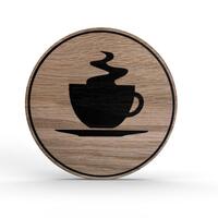 Tello Wood Holz-Türschild rund Material: Eiche Furnier, selbstklebend, Ø 10,0 cm, Farbe: Eiche, Motiv: Schwarz Version: 10 - Cafeteria