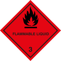 Gefahrgutetiketten "FLAMMABLE LIQUID" Klasse 3, 25x25cm, PVC-Haftfolie, 50 Stück
