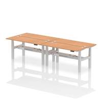 Air Back-to-Back 1600 x 600mm Height Adjustable 4 Person Office Bench Desk Oak Top with Cable Ports Silver Frame