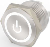 Drucktaster, 1-polig, silber, beleuchtet (weiß), 0,4 A/36 V, Einbau-Ø 16 mm, IP6