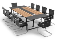 Titelbild: Konferenztisch-Set ANJA280 in Grau-Nussbraun + 10 Stühle MARINA
