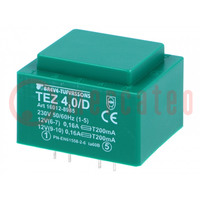 Transformer: encapsulated; 4VA; 230VAC; 12V; 12V; 166.6mA; 166.6mA