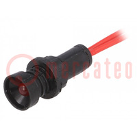 Controlelampje: LED; hol; rood; 230VAC; Ø10mm; IP20; draden 300mm