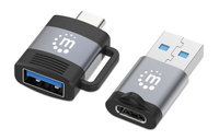 Manhattan 2-Piece Set: USB-C to USB-A and USB-A to USB-C Adapters, Male/Female conversions, 5 Gbps (USB 3.2 Gen1 aka USB 3.0), SuperSpeed USB, Black/Silver, Lifetime Warranty, P...
