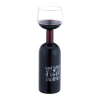 Relaxdays Weinflasche Glas, XL Weinglas mit Spruch, Fun Geschenk für Weinliebhaber, Weinflaschenglas 750 ml, transparent