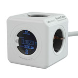 Allocacoc Extensión PowerCube con monitoreo digital, 1.5 m, blanco y gris