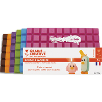 GRAINE CREATIVE Lot de 6 plaques de cire à modeler de 175g de teintes vives assorties + 3 m de mèche - produit supprimé à épuisement du stock