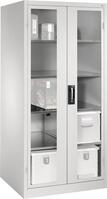 Flügeltürenschrank XXL B930xT800xH1950 mm RAL 7035, 4 Fachböden Türen mit Sichtf