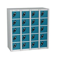 Probe locker for personal effects with 20 compartments and blue doors