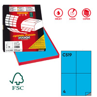 Etichette adesive C/519 - in carta - permanenti - 105 x 148,5 mm - 4 et/fg - 100 fogli - blu - Markin
