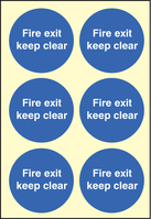 SPARTEX 59691 FIRE EXIT KEEP CLEAR 65MM DIA - SHEET OF 6 PHOTOLUM