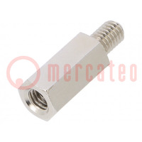 Screwed spacer sleeve; 20mm; Int.thread: M6; Ext.thread: M6; brass