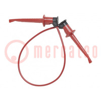 Test lead; 60VDC; 30VAC; 5A; clip-on hook probe,both sides; red