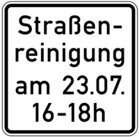 Modellbeispiel: VZ Nr. 1042-50 (Straßenreinigung (mit Zeit- und Datumsangabe))