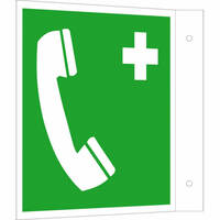 Erste Hilfe Fahnenschild, Alu, langnachleuchtend, Notruftelefon, 2,2 x15,0 x 15, DIN EN ISO 7010 E004 ASR A1.3 E004
