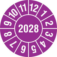 Prüfplaketten als Einzeletiekett, mit 4-stelliger Jahreszahl, selbstklebend, 3,0 Version: 2028 - Prüfplakette 2028