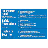 Hinweisschild 5 Sicherheitsregeln, dreisprachig (D / GB / F), 30x20 cm