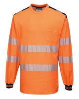 Warnschutz T-Shirt T185, langarm, HiVisTexPro, Atmungsaktiv, Klasse 3, Orange-Schwarz, Gr. S