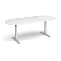 Elev8 Touch radial end boardroom table 2400mm x 1000mm - silver frame and white