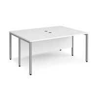 Maestro 25 back to back straight desks 1600mm x 1200mm - silver bench leg frame, white top