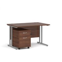 Maestro 25 straight desk 1200mm x 800mm with silver cantilever frame and 2 drawe