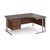 Maestro 25 right hand ergonomic desk 1600mm wide with 2 drawer pedestal - silver cantilever leg frame, walnut top