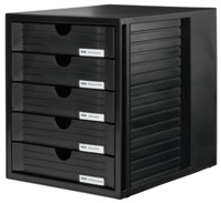 Schubladenbox SYSTEMBOX, DIN A4 und größer, 5 geschlossene Schubladen, schwarz