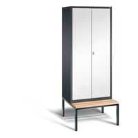 CLASSIC cloakroom locker with bench mounted underneath, doors close in the middle