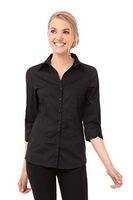 Chef Works Women's Stretch Shirt with Fitted Design 3/4 Sleeves in Black - S