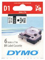 DYMO "D1" Feliratozógép kazetta 6 mm x 7 m fekete-fehér (S0720780)