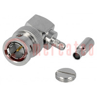 Connector: BNC; plug; male; angled 90°; 75Ω; crimped; for cable; POM