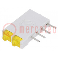 LED; in housing; 1.8mm; No.of diodes: 2; yellow; 10mA; 38°; 2.1V