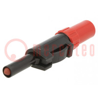 Plug; 4mm banana; 30A; 60VDC; red; insulated; for cable; 5mΩ; 2.5mm2