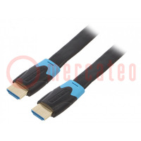 Kábel; HDMI 2.0; HDMI dugó,kétoldalas; PVC; 3m; fekete; 30AWG