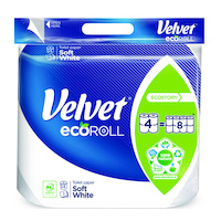 Papier toaletowy VELVET Delikatnie Biały, Ecoroll, 3-warstwowy, 300 listków, 4szt., biały